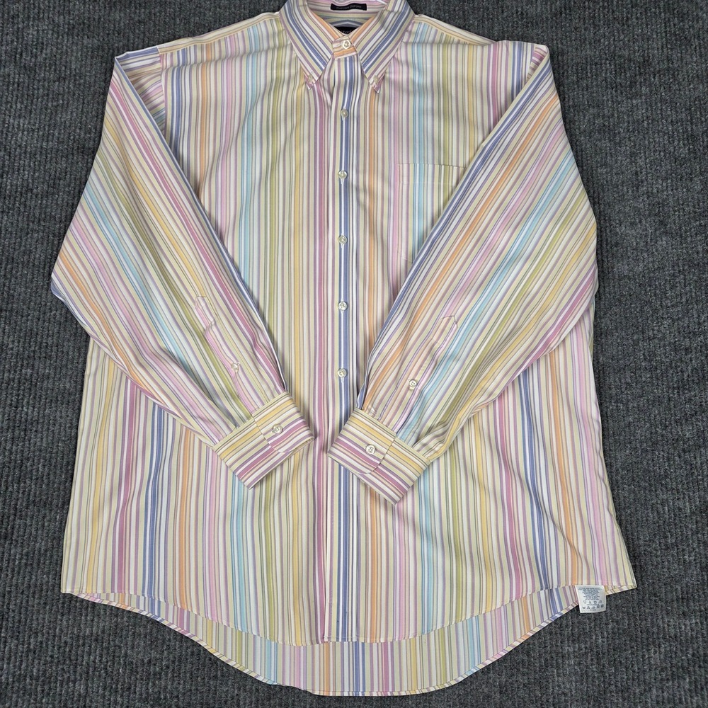 Lands End Mens Pinpoint Oxford Multi Color Stripe Button Down‎ Shirt 17-34 26339